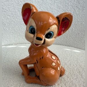 Vintage Bambi Style Ceramic Coin Bank Retro Disney Kitsch Deer